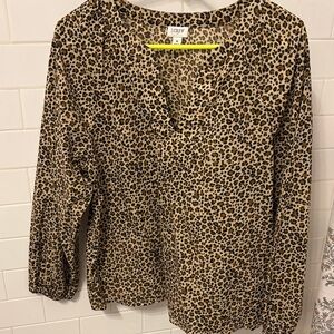 J. Crew Black and Tan Leopard Print Blouse